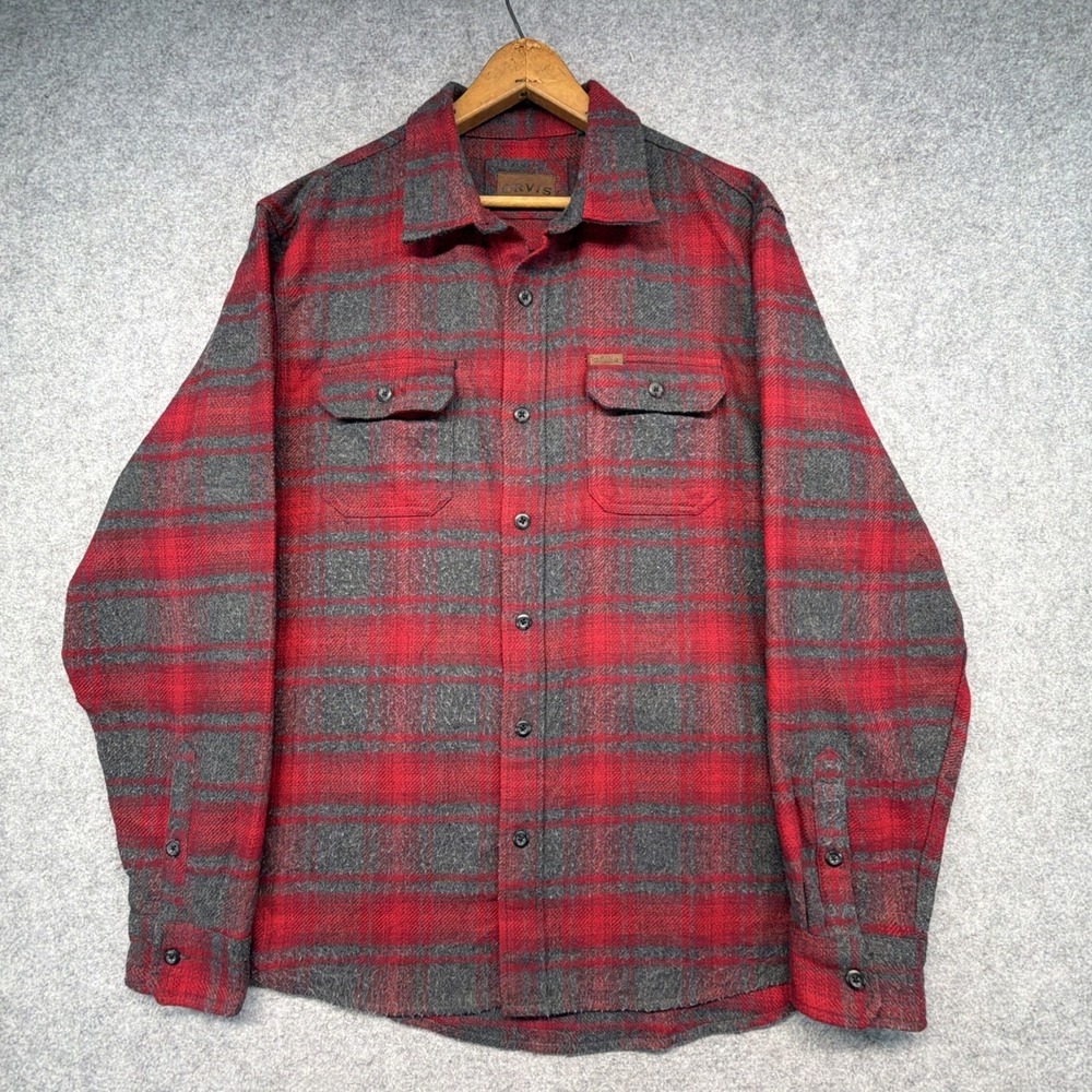 Orvis Men's Thick Flannel Work Shirt Jacket Shacket Plaid Large
